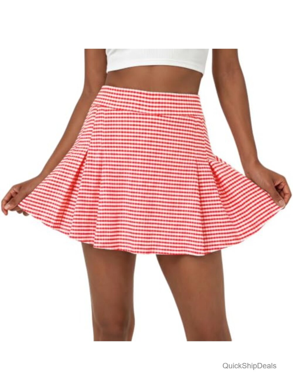 Plaid Pleated Mini Skort High Waisted Athletic Skirt with Built-in Shorts